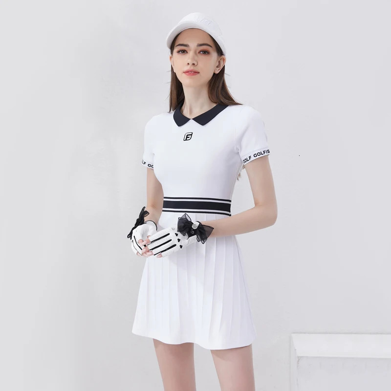 Sytle Golf Womens Kniteed Dress with Lapel Slim Fit Causal Sportswear Skirt Tennis Clothing 240416