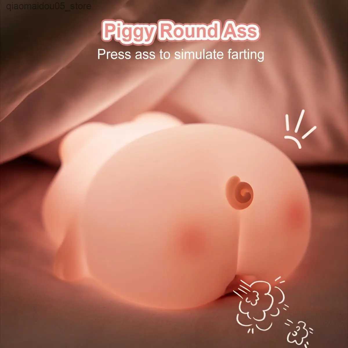 Lamps Shades Piggy LED Night Light Cute Piggy Silicone Night Light USB Charging Timed Bedside Decoration Childrens Night Light Birthday Gift Q240416