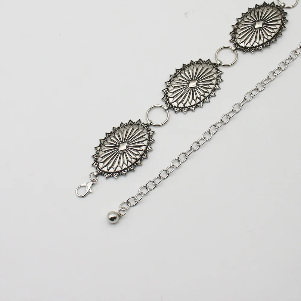 CONCHO LINK BELT Southwestern Sun Star Burst Stamped Metal Medallion Concho Chain Belt Cowgirl Summer Dress Waist Boho Accessori 240401