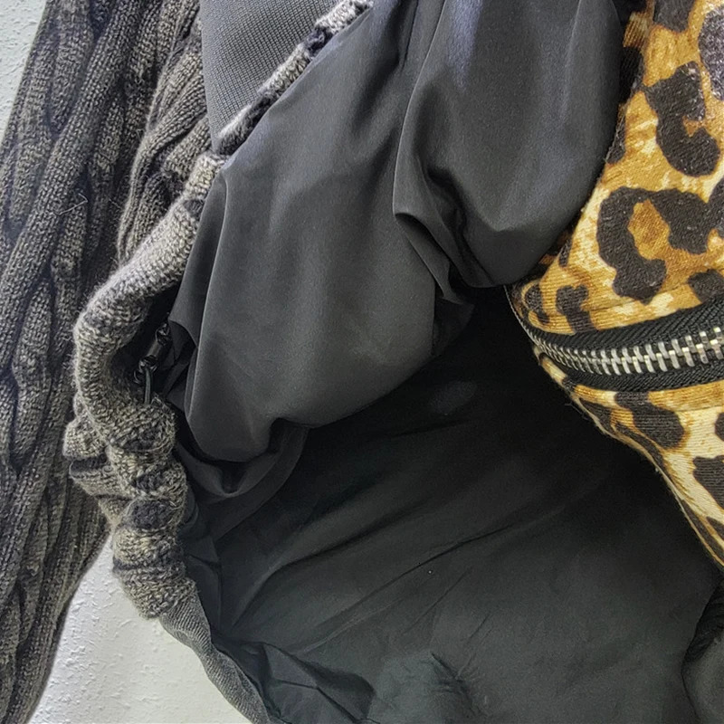 KBQ Hit Color Leopard Denim Jacket for Women Flip Collar Long Sleeve Splicing Zipper Street Clothing Jacket Womens Fashion Autumn 241115