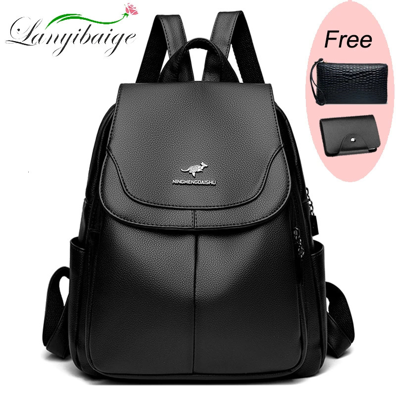 Women Large Capacity Backpack High Quality Leather Female Vintage Bag School Bags Travel Bagpack Ladies Bookbag Rucksack Purses 241115