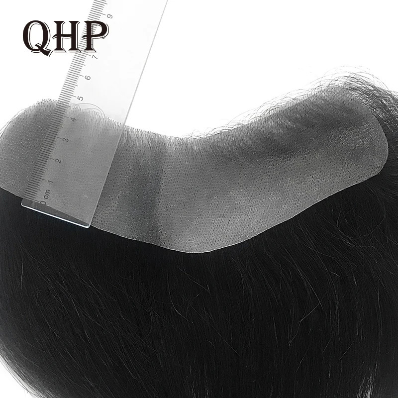 Straight Men Toupee V Style Frontal Hairine 100% Human Hair Men Capillary Prosthesis Full Skin Hairpiece Wig For Man 241115