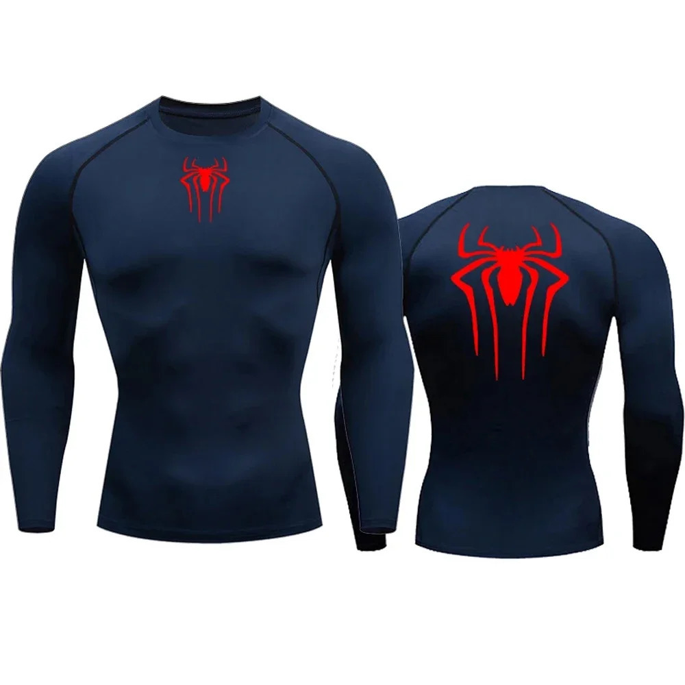 Mens Compression Spider Printed TShirt Sports Muscle Fitness Tight Quickdrying Long Sleeve Breathable Gym Bottoming Clothes 241115