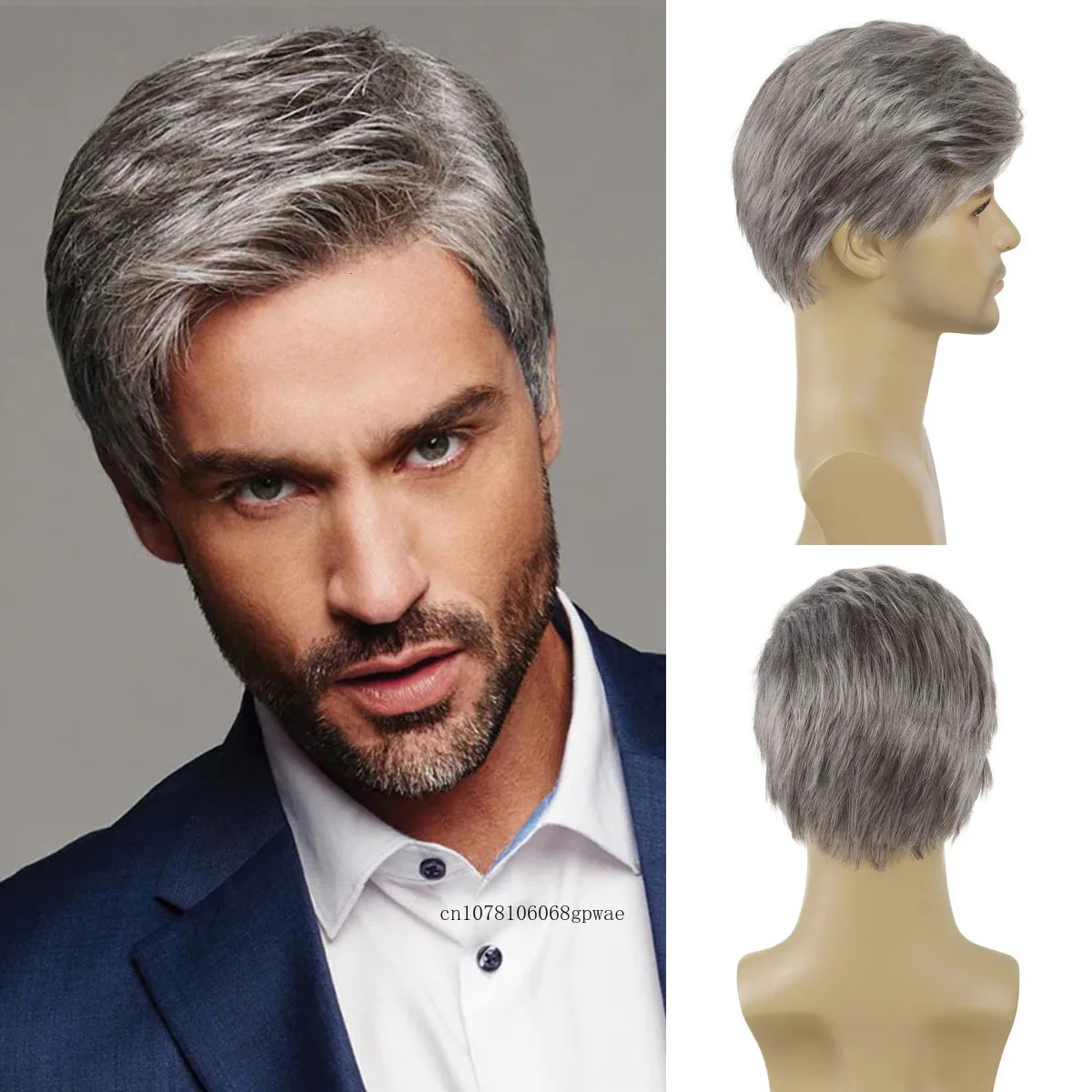 Synthetic Mens Wig Short Haircut Gray Wig Men Natural Fluffy Straight false Hair Guy Older Man Daily Costume Cosplay Wig Classic 241115