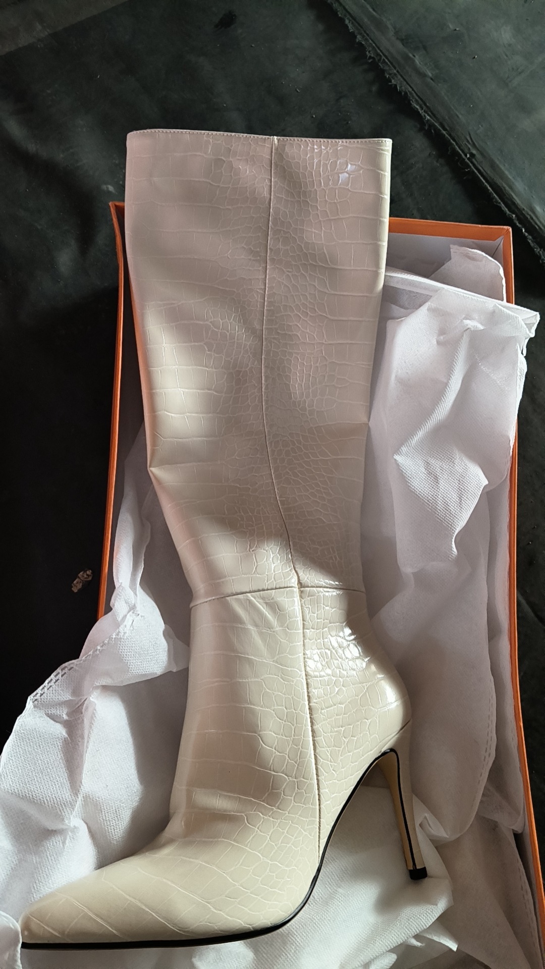 2024 Winter New Foreign Trade Pointed, Fine Heels, Ultra High Heels, Serpentine Pattern, European and American Fashion Show, Large Size Long Boots, Wo
