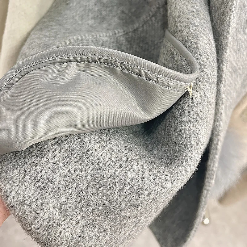 BJTZ High End Doublesided Wool Strapping Coat Womens Removable Cuffs Fur Temperament Cashmere Short Jacket 241116