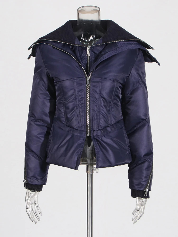 TWOTYLE Solid Slimming Temperament Coats For Women Lapel Long Sleeve Patchwork Zipper Casual Jackets Female Fashion Winter 241108