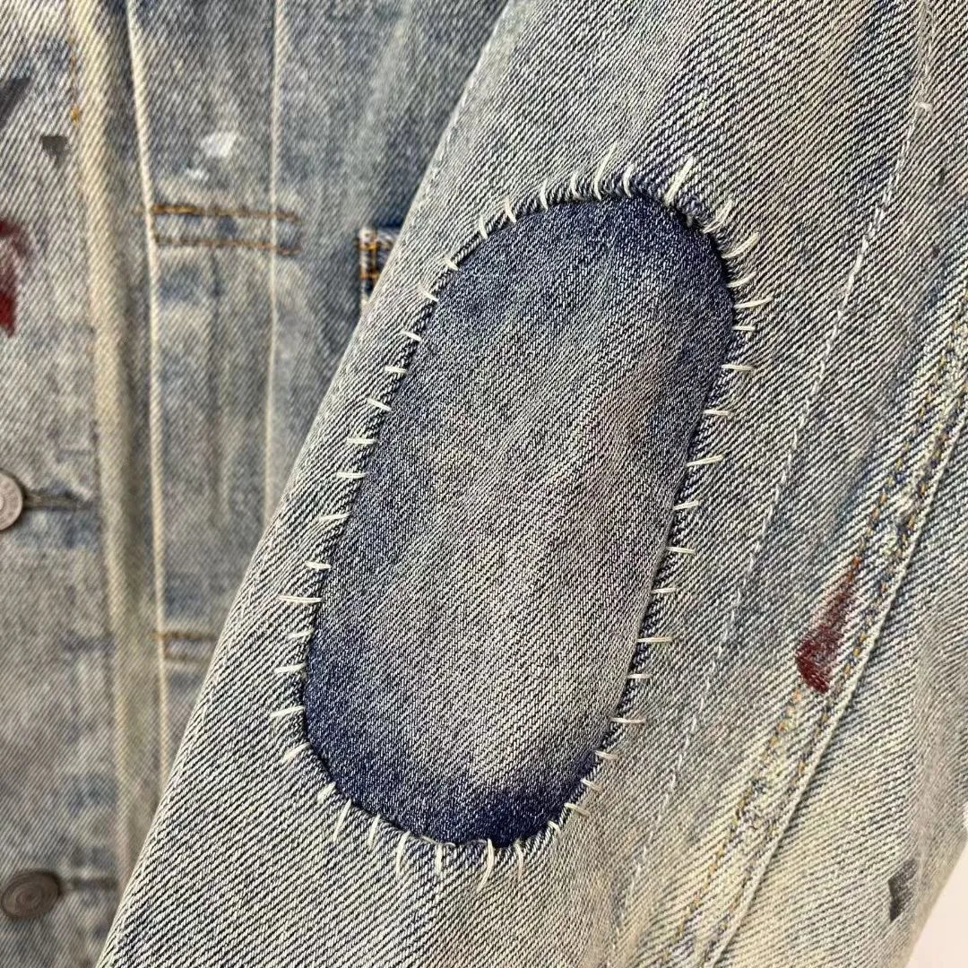 Mens Retro Distressed Broken Dirty Denim Jacket 241115