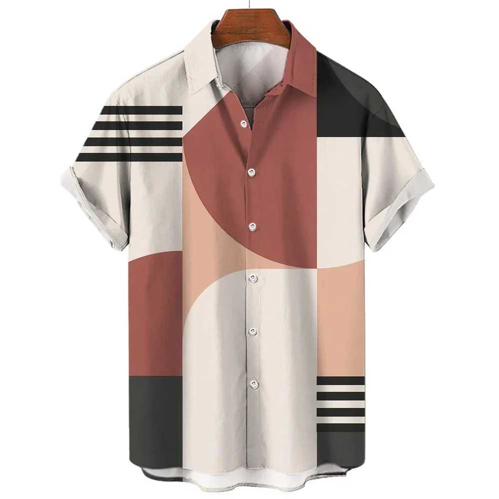 Men's Casual Shirts Mens casual fashion patch plaid 3D printed button up collar short sleeved shirt 240416