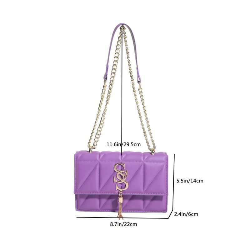 2024 New Wen Shoder BagsPurple Plaid Stihing Crossbody BagMetal Tassel Ornament Small Square Bag Handbags For Wen Z241115