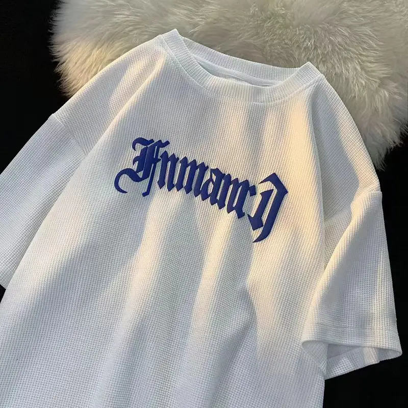 Summer Oversize Casual Fashion tracksuit Loose Jogging Waffle Suit Men Shortsleeve tshirt Sports Shorts 2pcs Set Outfit 241115