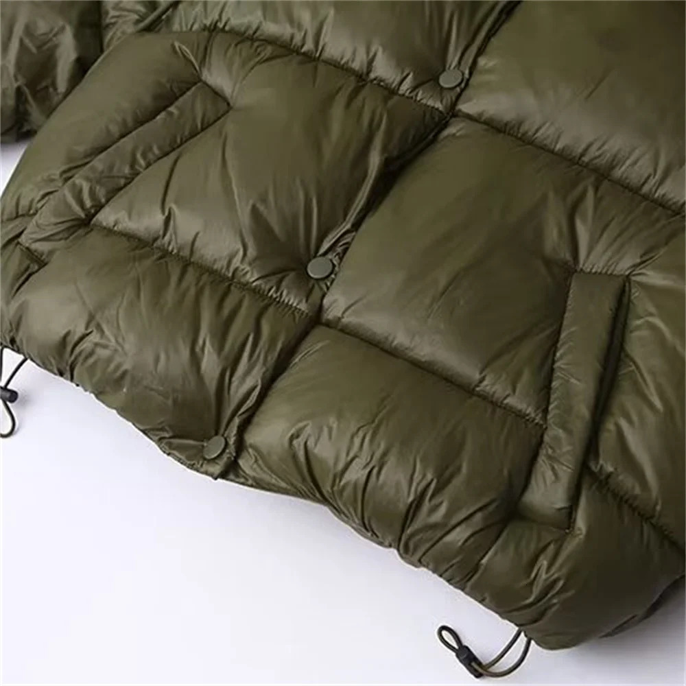 TRAF 2024 Autumn Product Womens Casual Stand up Collar Hooded Long Sleeve Loose Breadwear Short Cotton Jacket Coat 241115