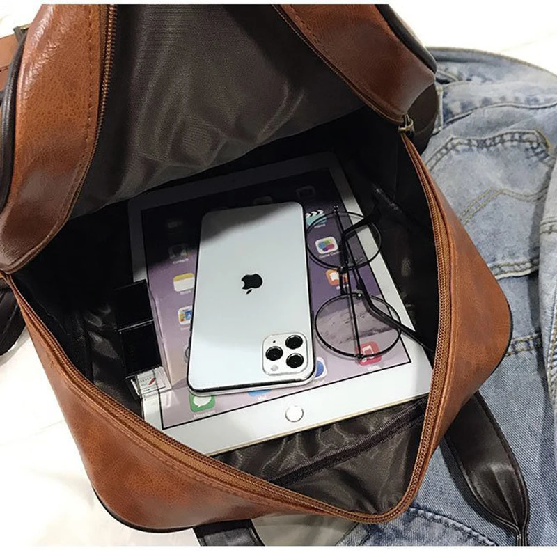 Fashion High Quality Pu Leather Womens Backpack Vintage Ladies Travel Backpack Solid Color Women Shoulder Bags 241115