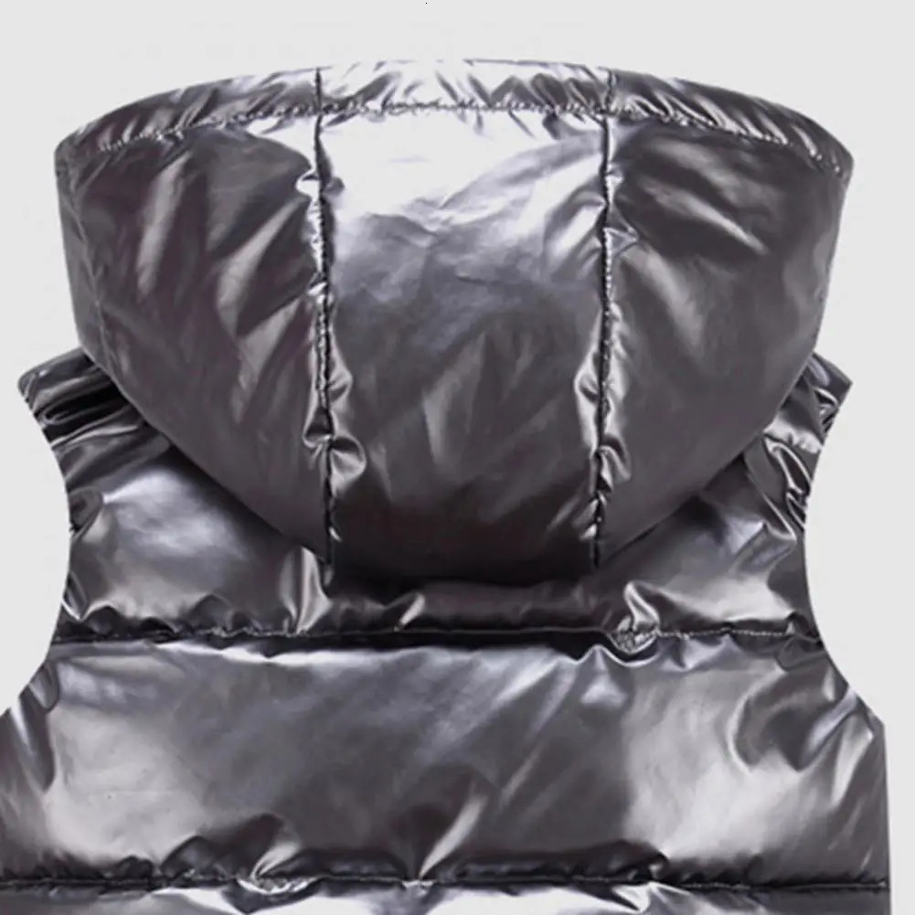 1 soft womens winter vest solid color hooded warm winter waist jacket elastic hem pocket light colored quilted vest suitable for daily wear 241111