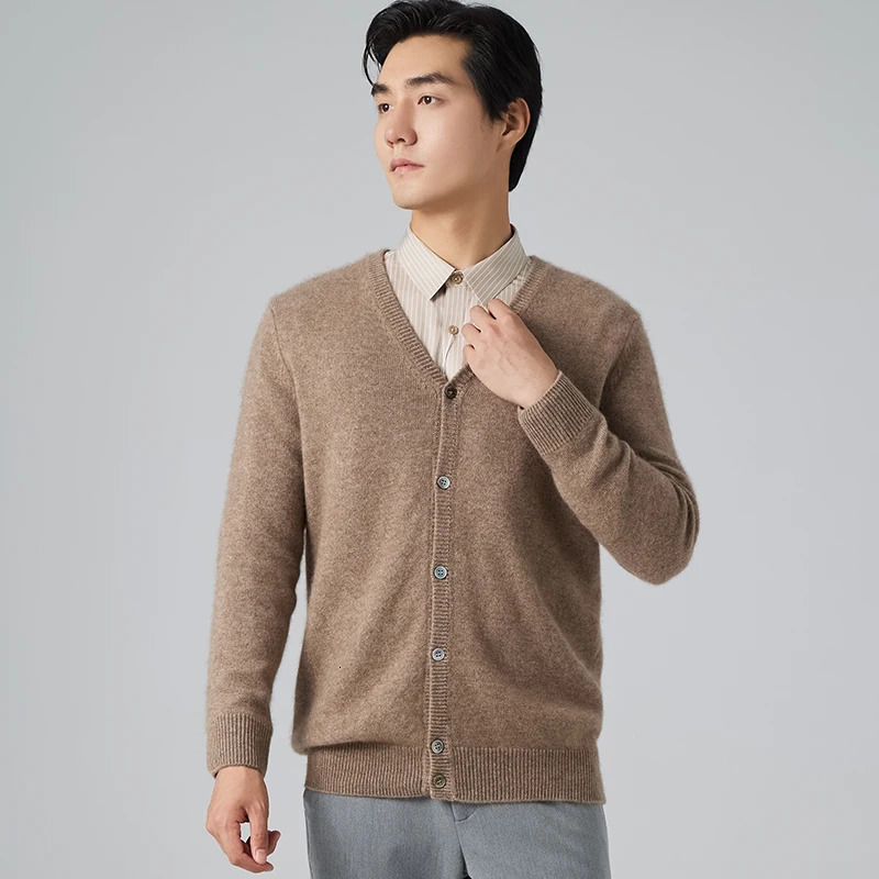 The selling 100% cashmere sweater for mens business and leisure Vneck knitted cardigan plus size long sleeved warm 241115