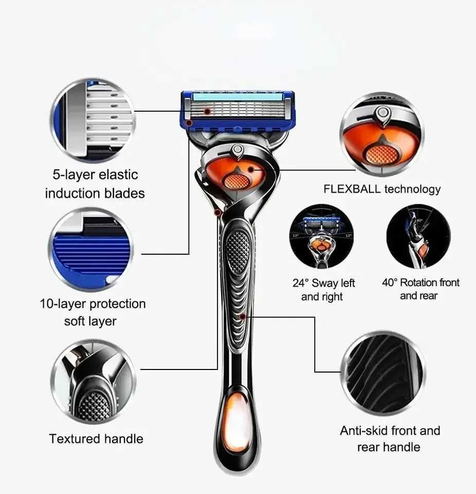 Manual Razor for Men Universal Five Layers Blade Stainless Steel Razor Blades Safety Skin Protection Classic Old Style ShaverXJ241116