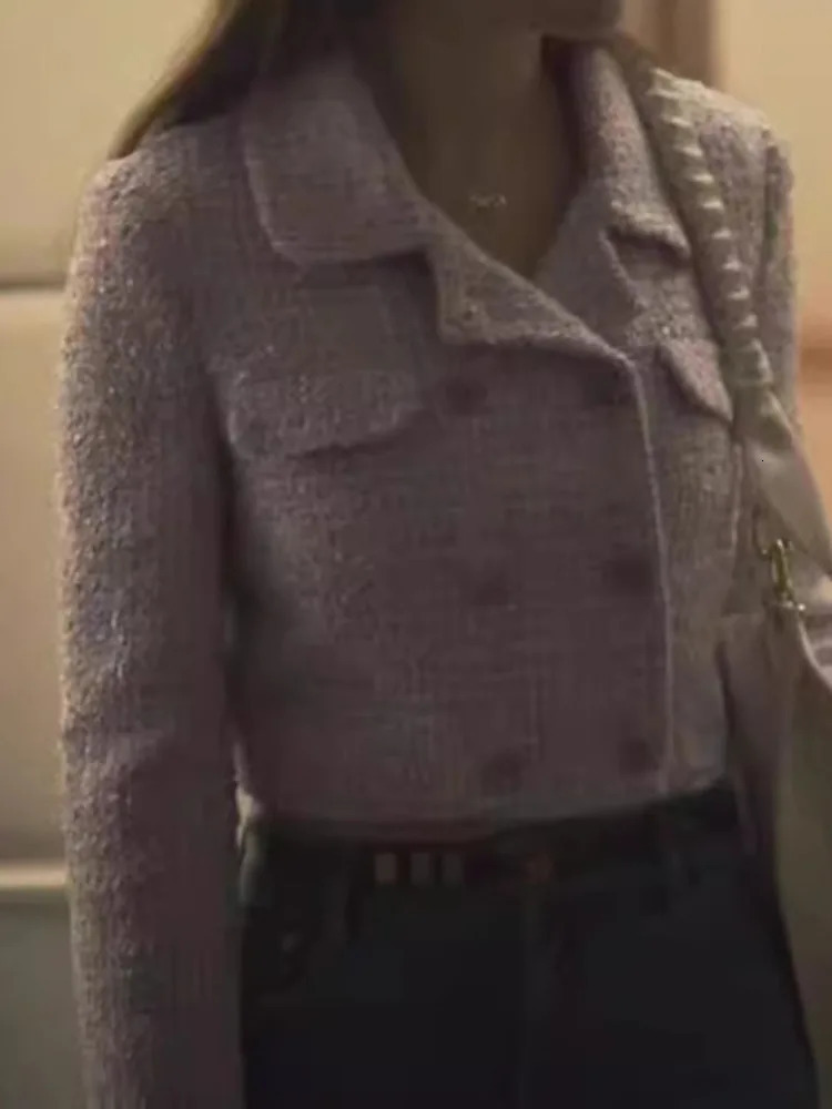 UCXQ Elegant Fashion Jacket European Style Collar Double Chest Casual Full Match Womens Coarse Floral Coat Spring/Summer 1381 241115