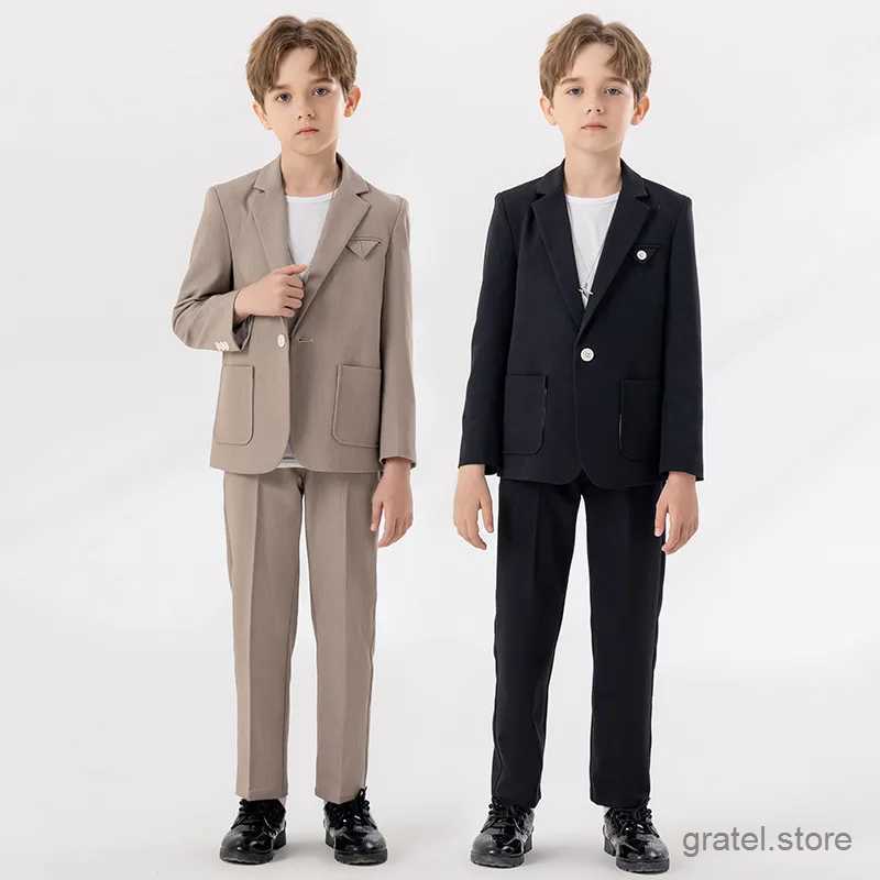 Suits Boys Graduation Ceremony Photograph Suit Children Jacket Pants Necklace 3PS Piano Party Dress Children Host Performance Costume