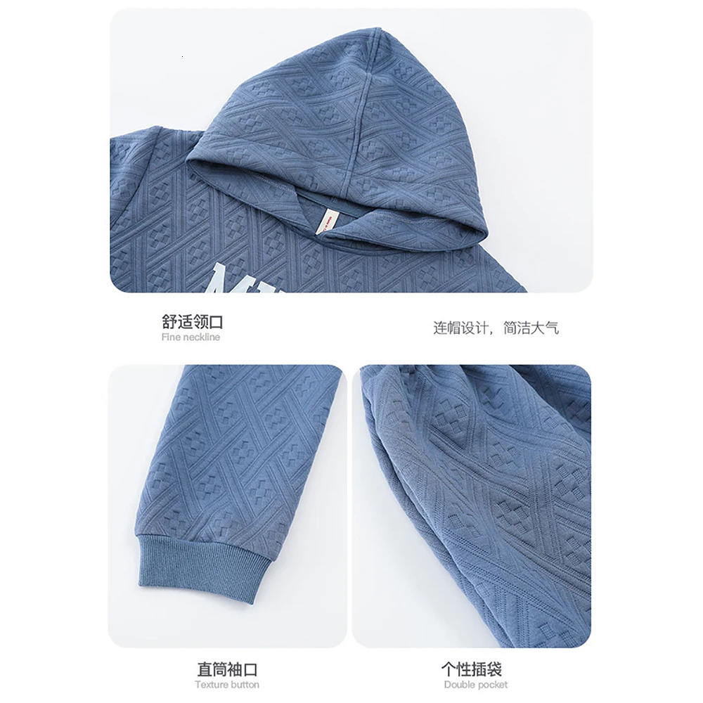 Mens Winter Thick 100% Cotton Filled Hoodie Sleepwear for Sleep Romantic Knitted Letter Sleepwear Soft and Comfortable Sleepwear Set 241112