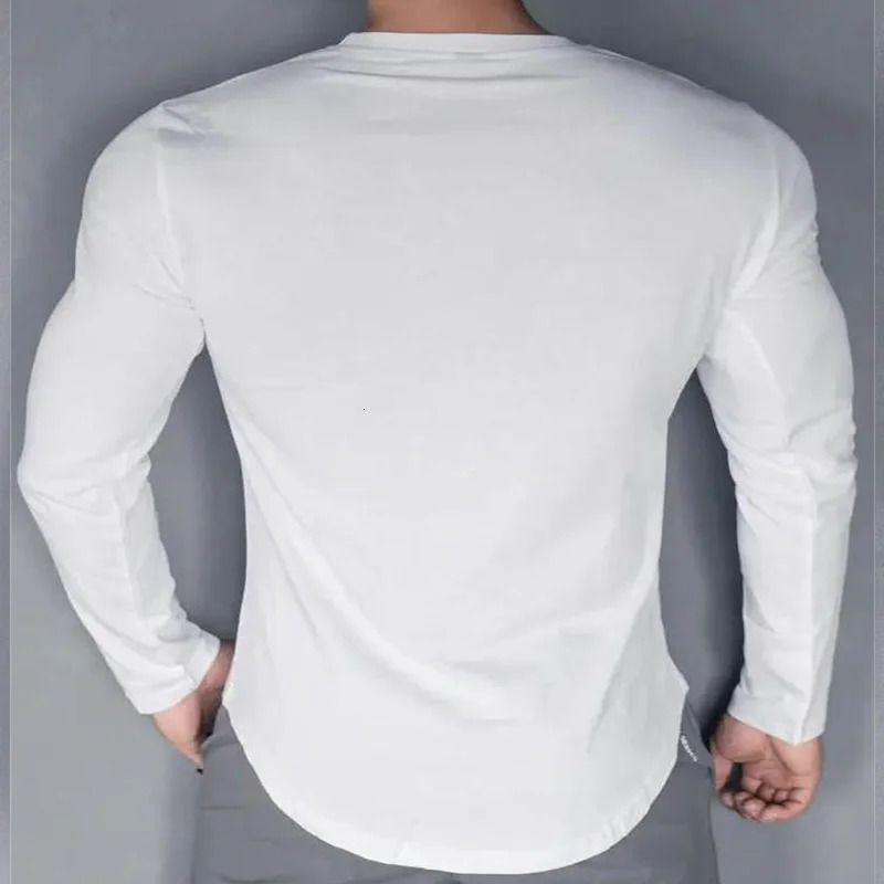 Mens Autumn And Winter Running Sports Fitness Base Tshirt White Leisure Style Long Sleeved Slim 241115