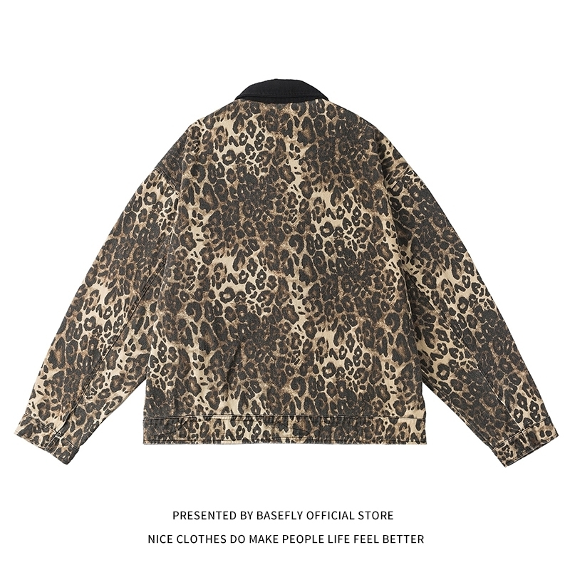 cotton denim fabric spring autumn leopard print zipper womens bomber jacket unisex street casual chic jacket retro Y2K 241115