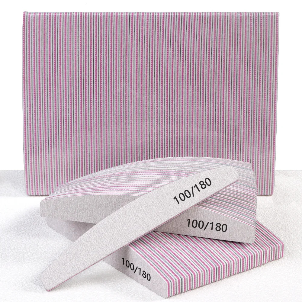 50Pcs Semilune Curved Buffer Block Nail File 100/180 180/240 Grit Sandpaper Durable File Nails Tool For UV Gel Polisher File 241115