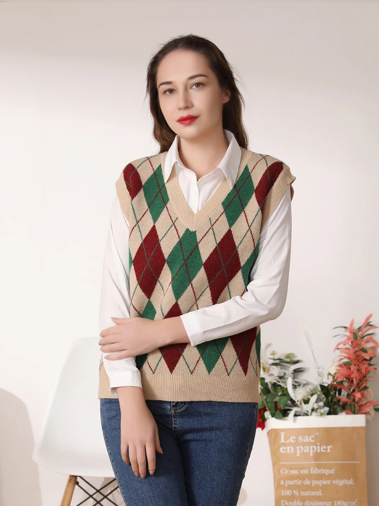 Womens vest preparatory style zipper style womens clothing sweater aesthetic sweater top womens warm Korean apron knitted womens clothing 241111