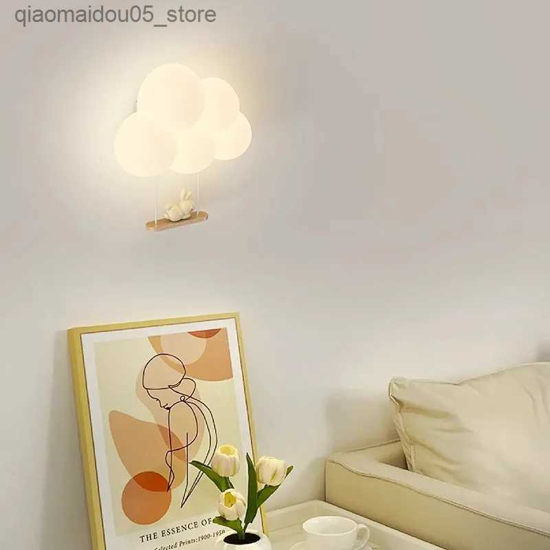 Lamps Shades Monkey Light cartoon animal wall lamp white cloud view daycare room night lamp childrens bedroom lamp eye protection Q240416