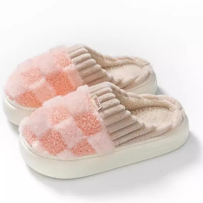 Cotton slippers for women spring autumn winter indoor anti slip home warm home winter fur plush couple men 241115