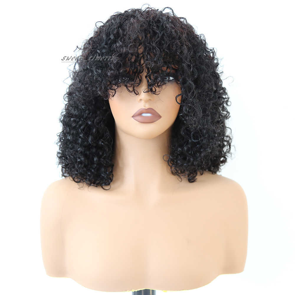 Mayqueen 12Inch Super Double Drawn Vietnamese Wig Luxury Curly Virgin Hair Wig Bang Machine Made Human Hair Bob Wigs For Women