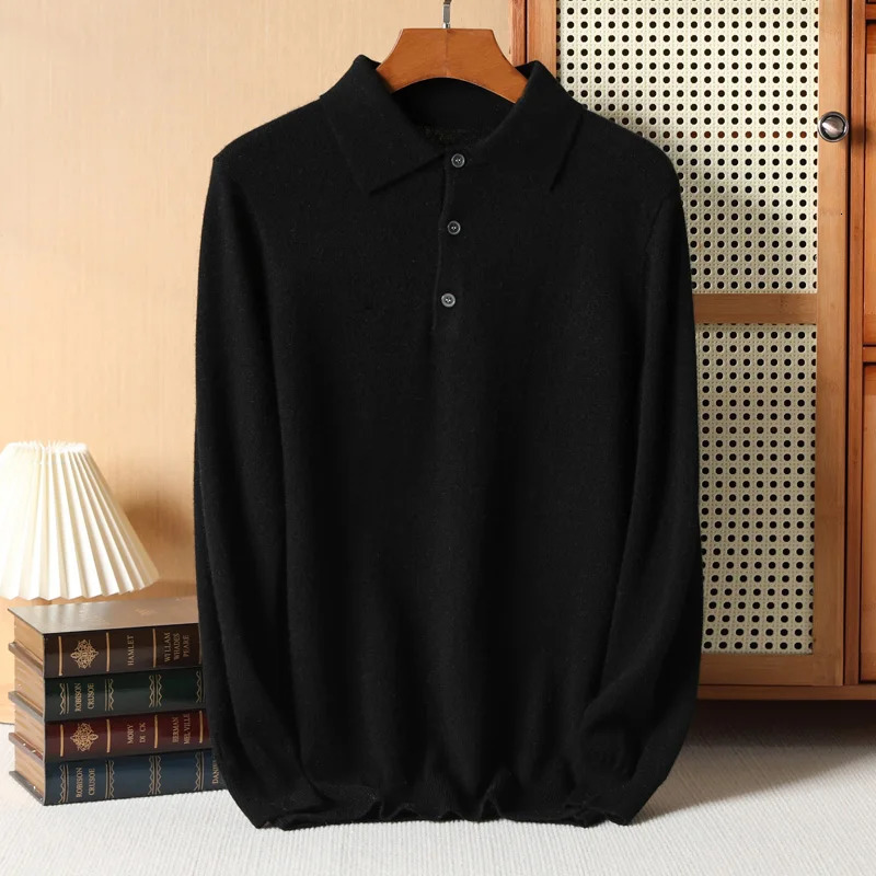 Mens 100% cashmere sweater polo shirt knitted winter soft rubber long sleeved highend warm pull autumn C 241115