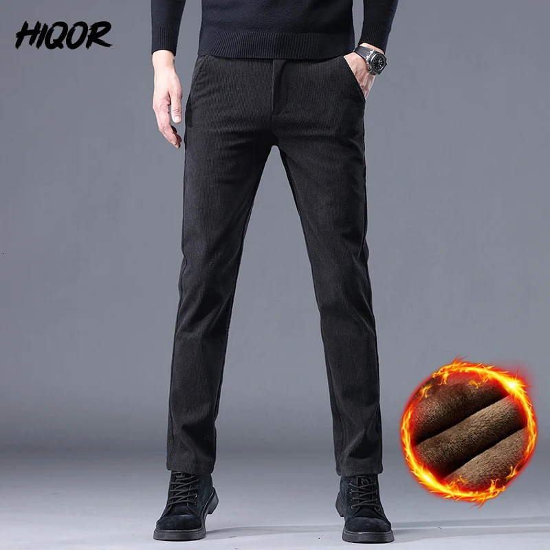 HIQOR winter thick warm Corduroy sports pants mens wool casual straight loose track 241115