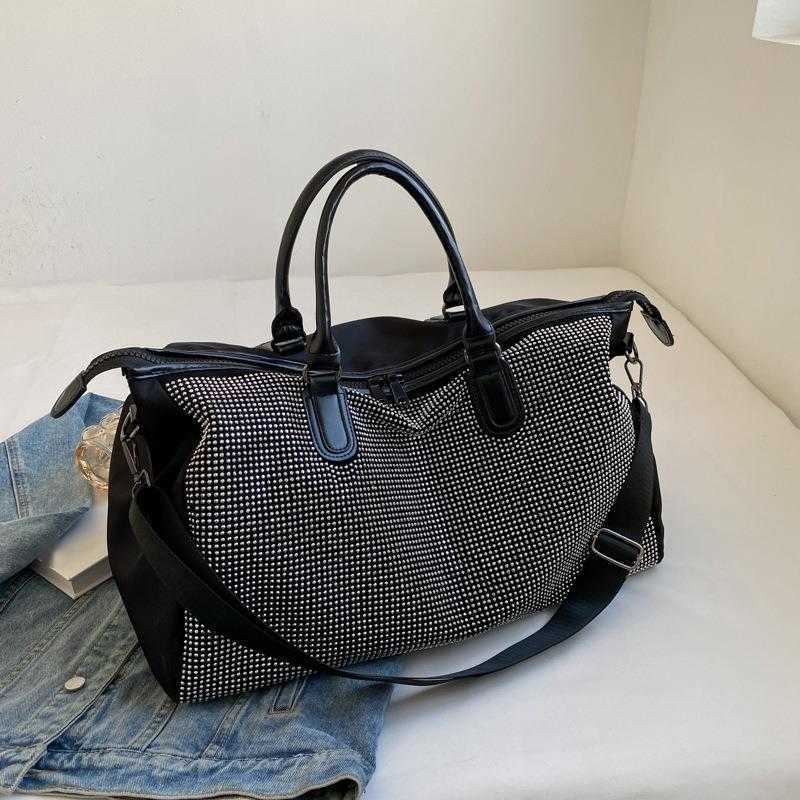 Large Capacity Travel Bag Womens Casual Korean Version Handbag Sequinlaid Diamonds Sports and Fitness Bag Crossbody Travel Luggage Bag