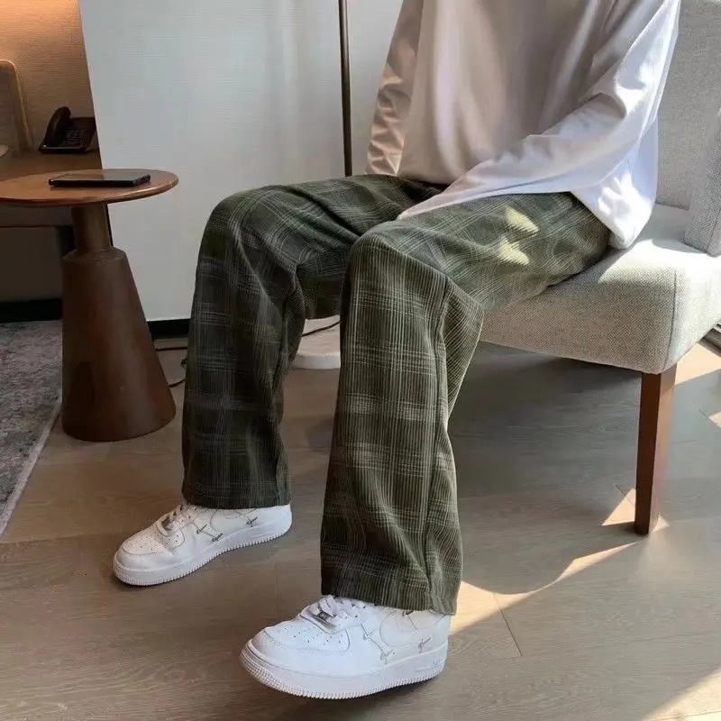 Spring and Autumn Mens Fashion Retro Classic Checkered Print Harajuku Y2K Street Clothing Mens Casual Loose Straight Pants 241112