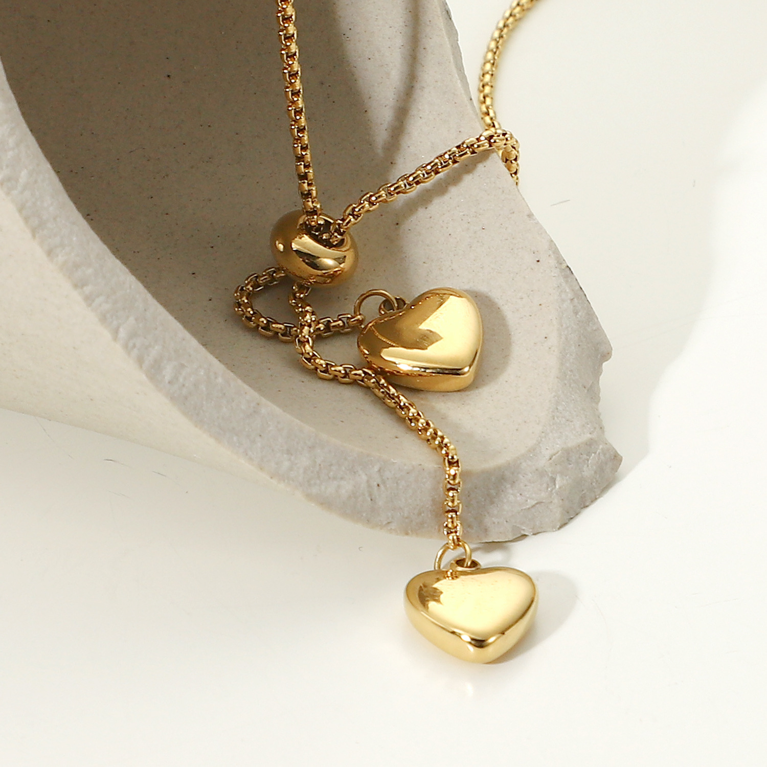 Designer Trendy Titanium Steel Necklace for Women Plated with 14K Gold Y-shaped Rope Chain Two Love Pendant Necklaces Free Shipping Wholesale