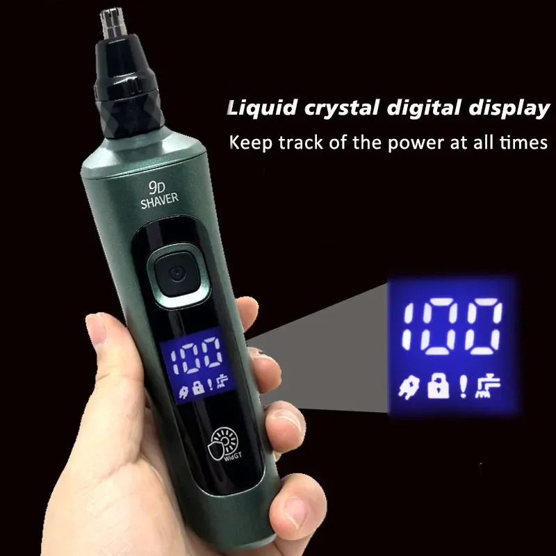 Green Smart Electric Shaver LCD Digital Display Three-head Floating Razor USB Rechargeable Washing Multi-function Beard Knife 241115