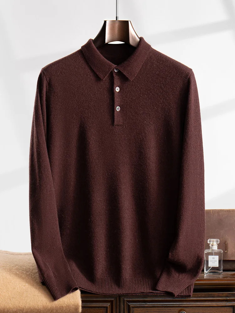 ANGEL Mens Malaysia Polo 100% Cashmere Knitted Pullover Solid Color Sweater AutumnWinter Casual Business Office Jacket 241115