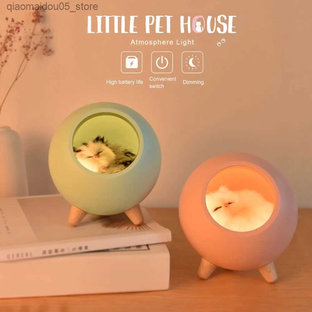 Lamps Shades Cute Cat LED Night Light USB Charging Bedroom Decorative Light Bedroom Table Light Childrens Holiday Baby Gift Q240416