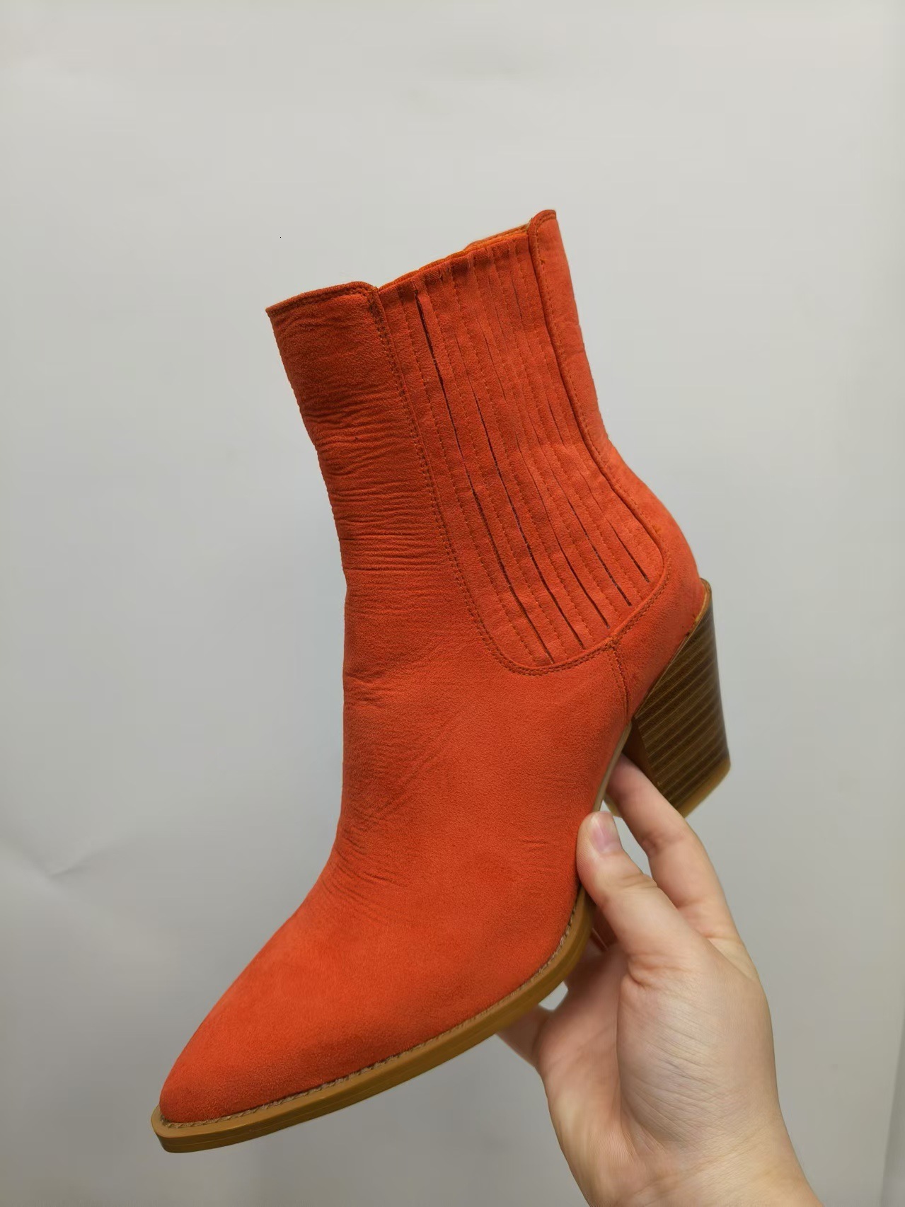 French frosted short boots for women's slim boots 2024 new foreign trade autumn and winter thick single boots retro pointed western boots