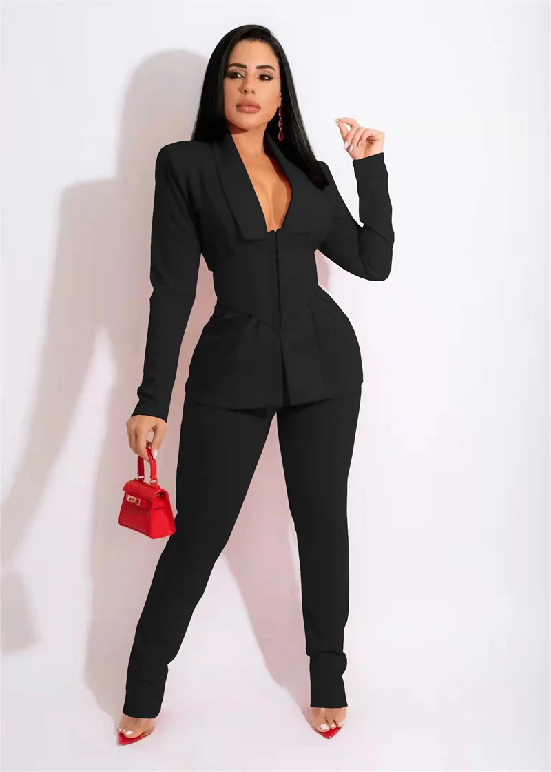 Elegant office ladies 2piece set womens suit tight corset jacket pencil pants business workwear matching uniform 241115