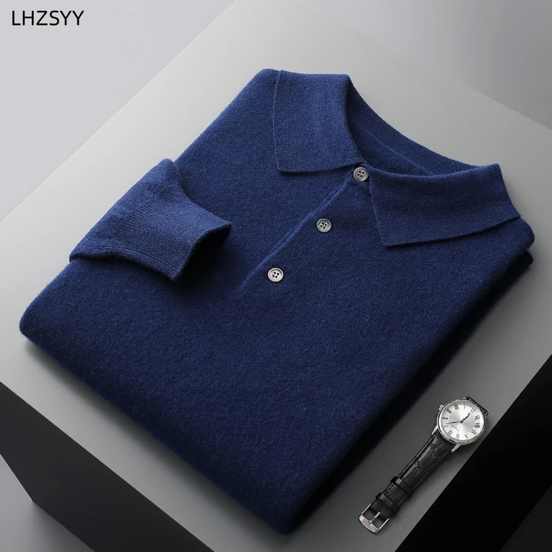 LHZSYY autumn and winter cashmere sweater mens POLO collar knitted floral casual shirt loose large bottom 241115