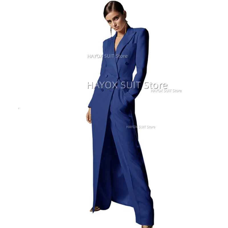2024 Womens Suit Long 2piece Set Slim Double Breasted Dress Elegant Formal Wedding Tuxedo Comfortable Commuting 241115