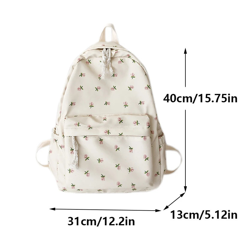 Korean Version Nylon Floral Backpack School Flower Fashion Backpack Junior High School Backpack Travel Bag 241115