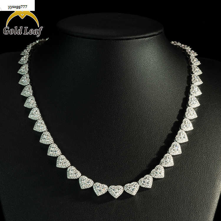 Goldleaf Hot Sale Trendy Heart Shape 925 Silver Gold Plated VVS Moissanite Chain Hiphop Moissanite Cuban Link Necklace