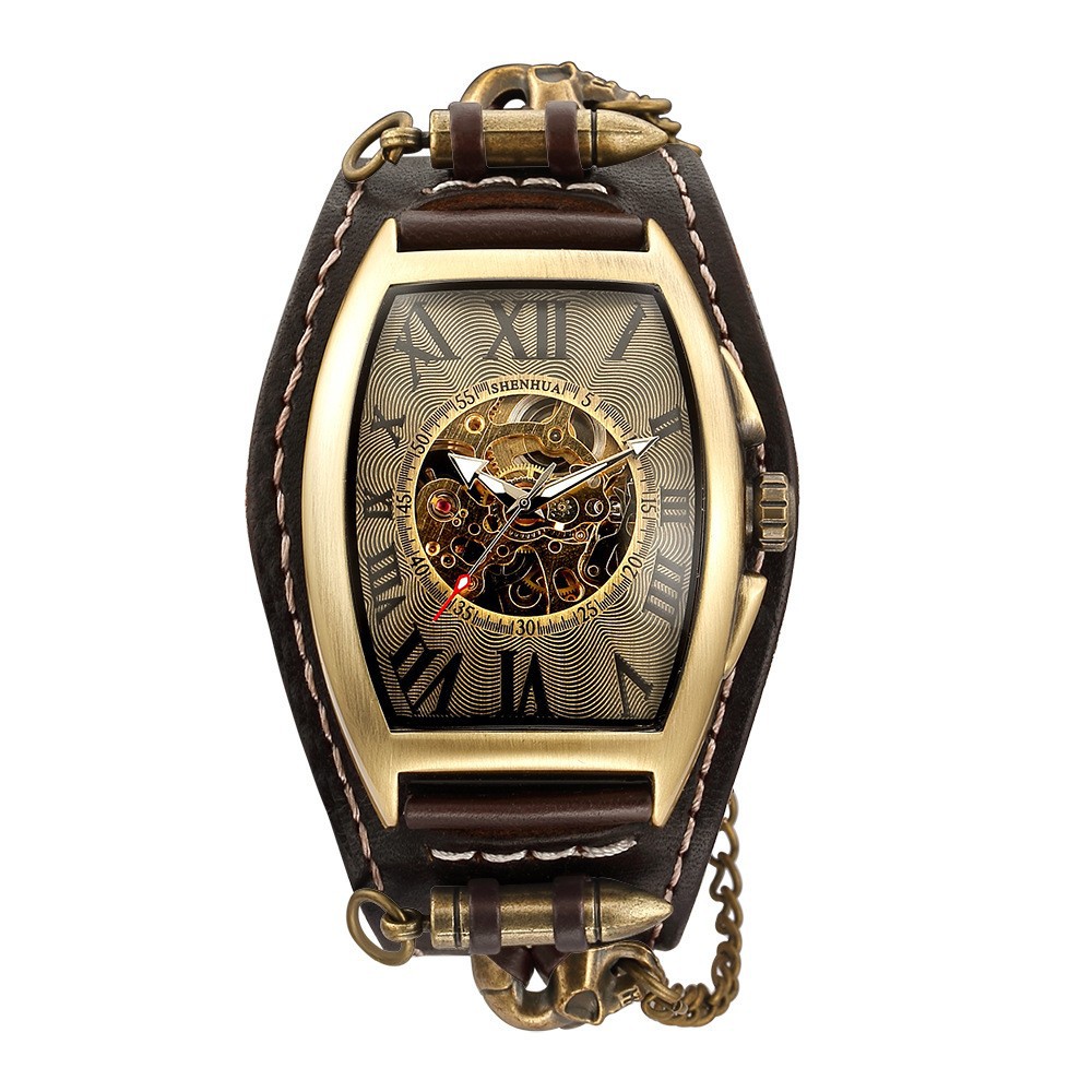 Rivet Buckle Men's Tonneau Skeleton Skull Tourbillon Automatic Mechanical Watch Dial Diameter 43mm Thickness 1.5 Alloy factory direct sales 019