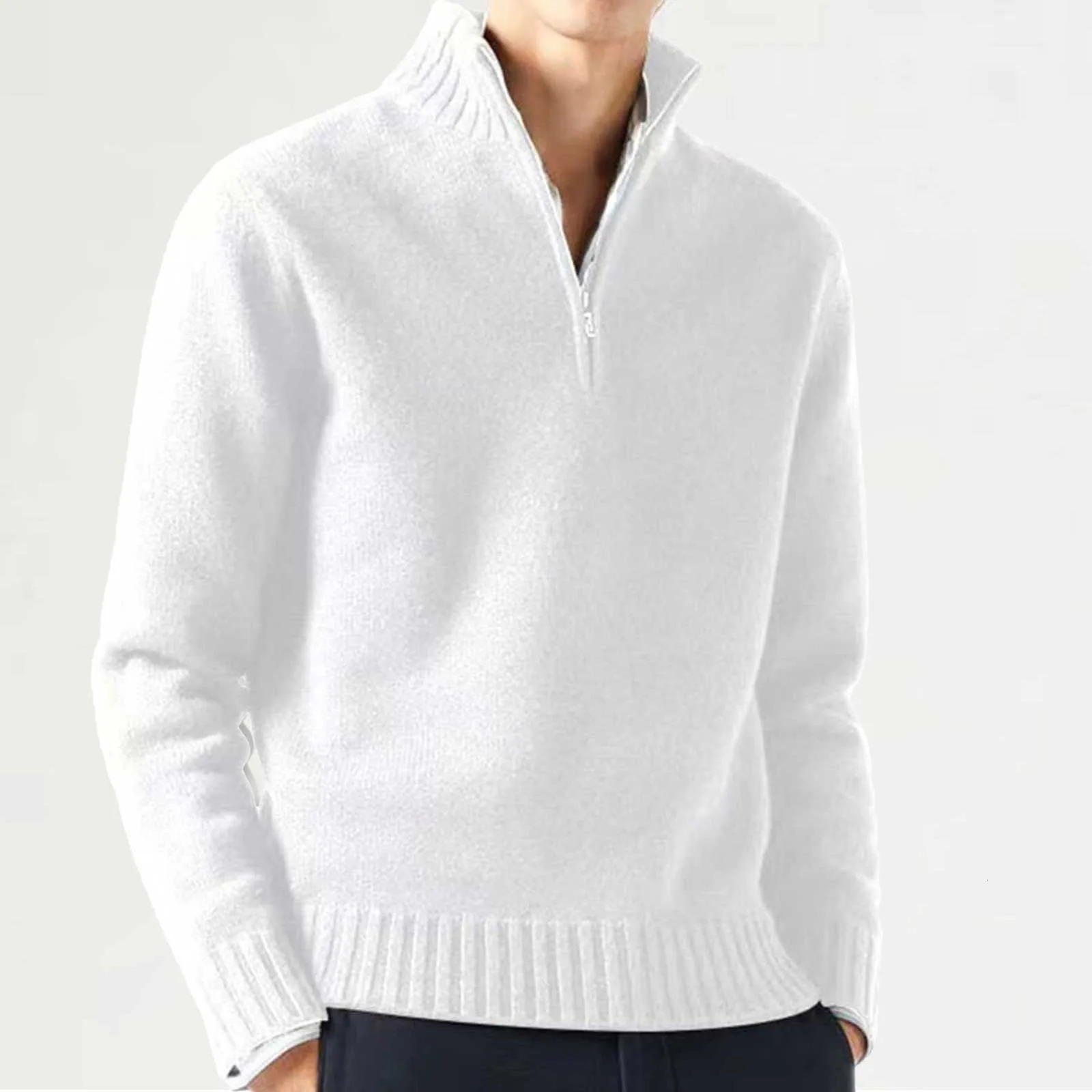Mens cashmere zipper basic sweater winter mens wool thick sweater high-quality mens ultra-thin half zipper turtle neck warm handle 241112