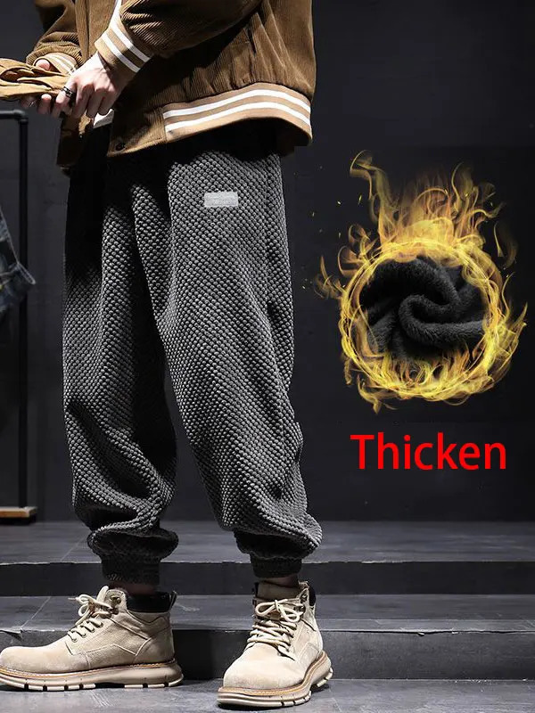 Autumn winter warm casual bag denim shorts mens streetwear Y2K loose jogging pants ankle length harem 241115