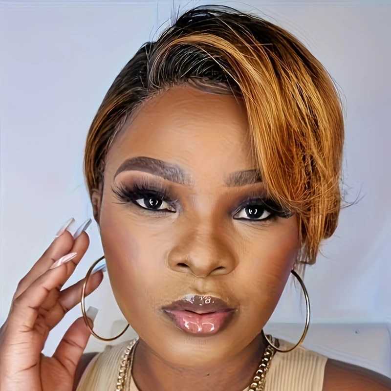 Short Curly Hair Cut Human Hair Wig 13 1 T Part Lace Human Hair 150% Density E Remy Hair 6 inches 1b30/427/Natural Black W241116