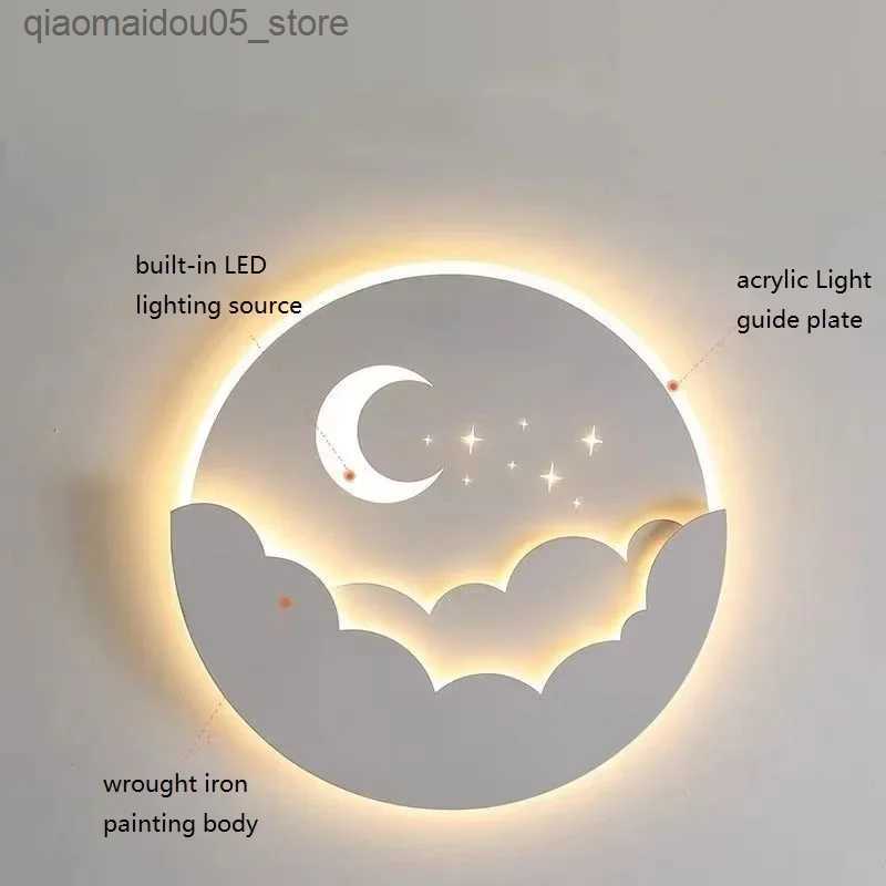 Lamps Shades LED Cloud Star Moon Wall Lamp Bedroom Childrens Room Creative TV Background Stairway and Corridor Pendant Light Q240416