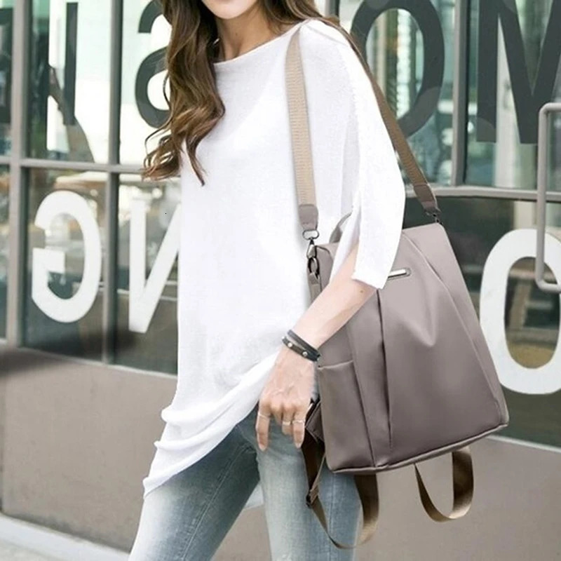 Womens Multifunction Backpack Casual Nylon Solid Color School Bag For Girls Fashion Detachable Strap Travel Shoulder Bag 241115